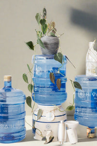 Hi Vibe Complete starter pack includes 3 of our 15 Litre Alkaline or Pure Water, a ceramic dispenser and shower filter